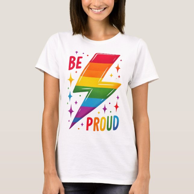 GAY PRIDE RAINBOW THUNDERBOLT T SHIRT (Framsida)