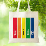 Gay pride Rainbow Tygkasse<br><div class="desc">Det här Pridet Tote Bag är dekorerat med regnbåge rand och ord-Pridet i snyggt typografi.</div>