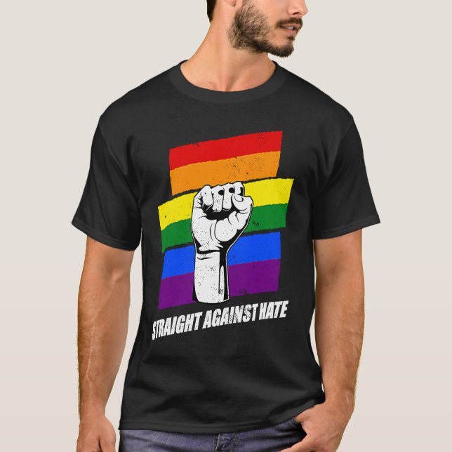Gay pride Rainbowflag Rak mot Hate T Shirt (Framsida)