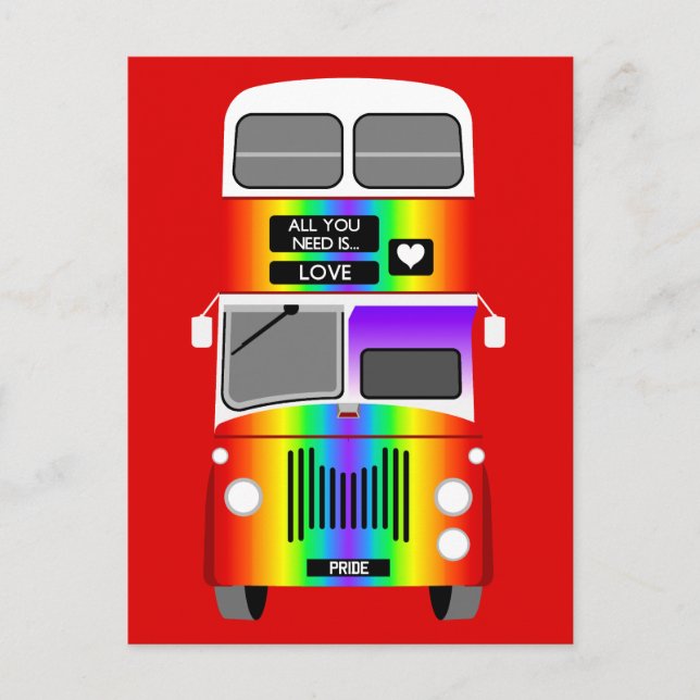 Gay pride Regbow retro Dubbla Decker Buss Vykort (Framsida)