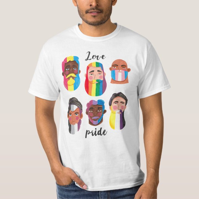 Gay pride regnbåge gender flaggor skägda manar  t shirt (Framsida)