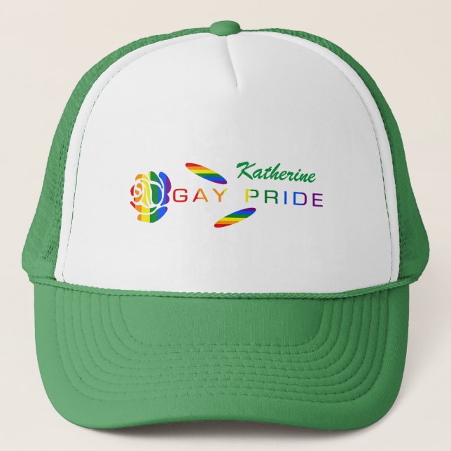 Gay Pride Ros Regnbagsflagga Personligt Namn Keps (Framsida)