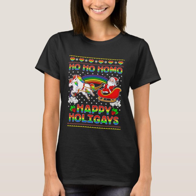 Gay Pride Santa Ho Ho Homo Happy Holigays Ugly Chr T Shirt (Framsida)