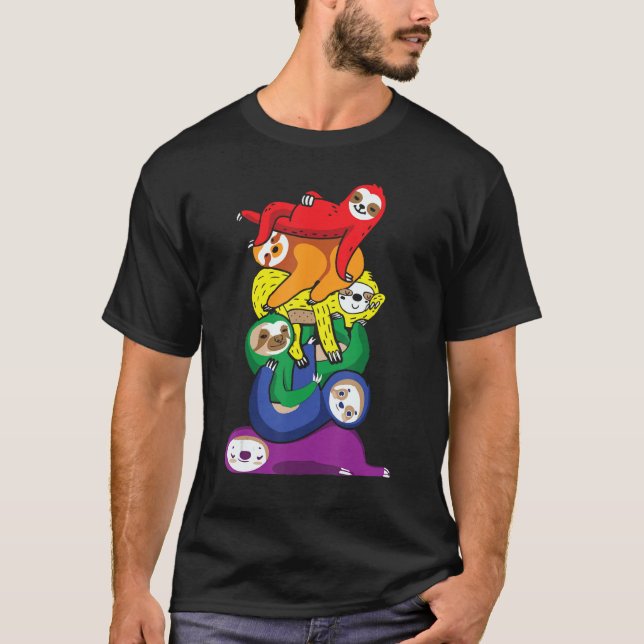 Gay pride Sloth Rainbow Flagga Pride Ally LGBT T Shirt (Framsida)