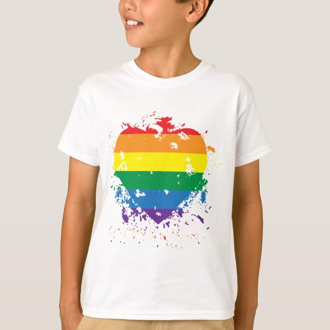Gay-Pride-Splatter-Heart T Shirt (Framsida)