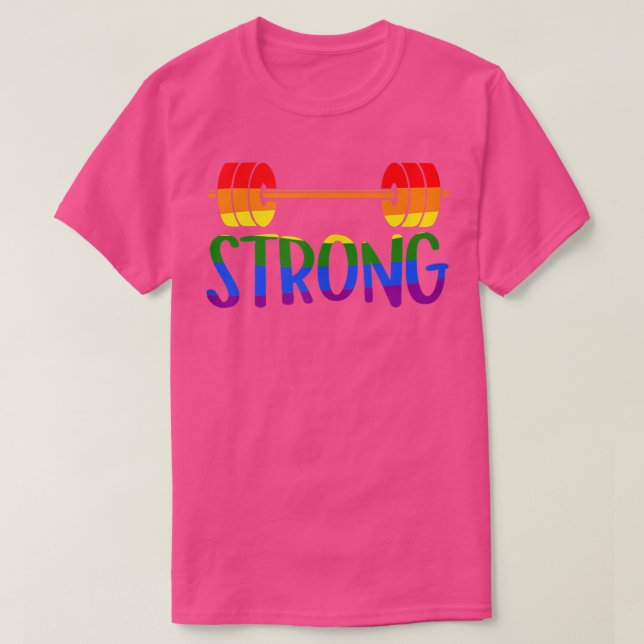 Gay Pride STRONG Gym Rainbow Barbell  T Shirt (Design framsida)