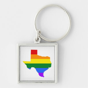 Gay pride Texas Rainbow Fyrkantig Silverfärgad Nyckelring