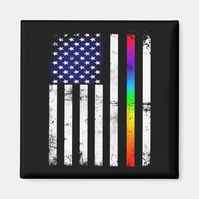 Gay pride Thin Rainbow Line American Flagga Magnet (Framsidan)