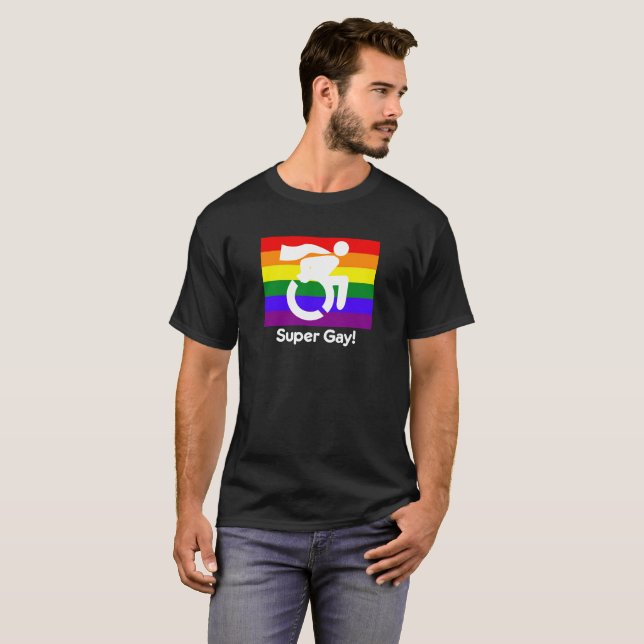 gay pride Toppen Gay Superhjälten Wheelstol Logoty T Shirt (Hel framsida)
