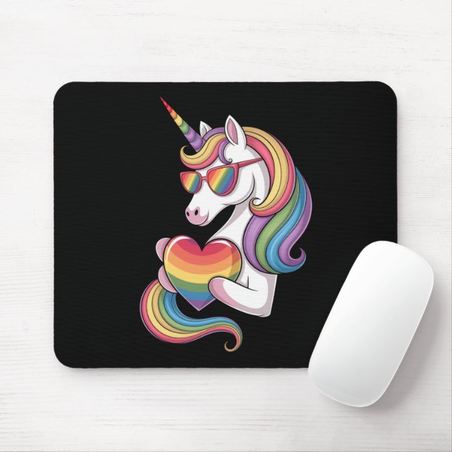 Gay pride Unicorn Heart Rainbow Flagga HBT Musmatta (Med mus)