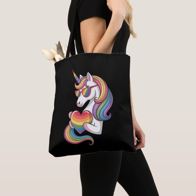Gay pride Unicorn Heart Rainbow Flagga HBT Tygkasse (Närbild)