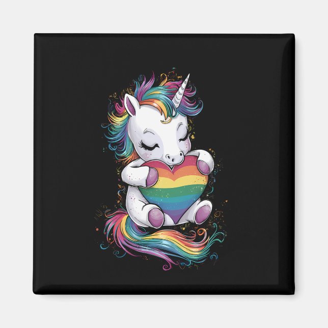 Gay pride Unicorn Heart Rainbow Flagga Lgbt Magnet (Framsidan)