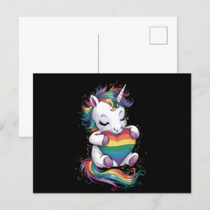 Gay pride Unicorn Heart Rainbow Flagga Lgbt Vykort