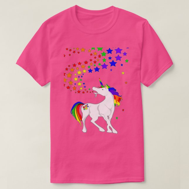 Gay pride Unicorn Spewing Rainbows Stars T Shirt (Design framsida)
