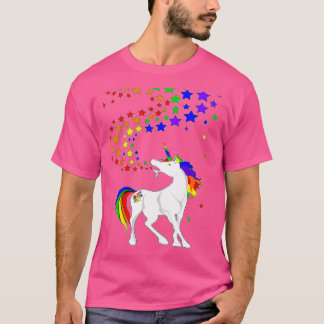 Gay pride Unicorn Spewing Rainbows Stars T Shirt