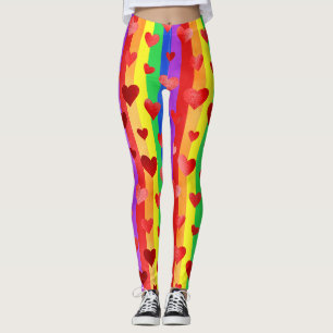 Gay pride Valentine Hearts & Rainbow Rand Leggings
