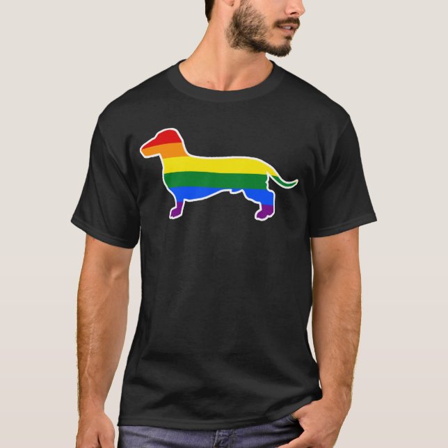 Gay pridehunden beklär vovvemamman för taxen LGBT T Shirt (Framsida)