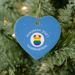 Gay Pris Blond Ängel Hanukkah Flagga Personlig  Julgransprydnad Keramik