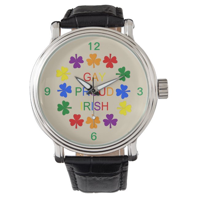 Gay Proud Irish LGBT Rainbow Shamrocks Armbandsur (Framsida)