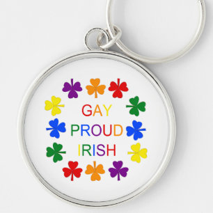 Gay Proud Irish LGBT Rainbow Shamrocks Rund Silverfärgad Nyckelring