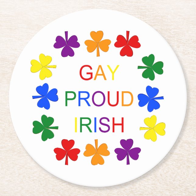 Gay Proud Irish LGBT Rainbow Shamrocks Underlägg Papper Rund (Framsidan)