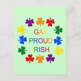 Gay Proud Irish LGBT Rainbow Shamrocks Vykort