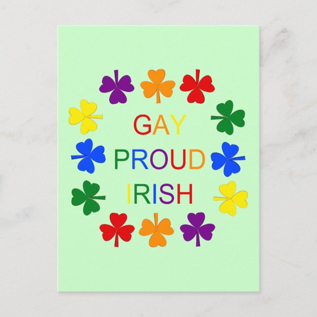 Gay Proud Irish LGBT Rainbow Shamrocks Vykort (Framsida)