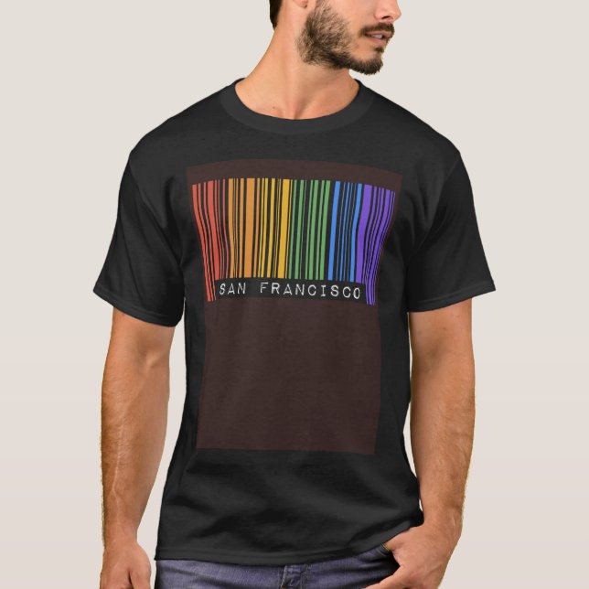 Gay Queer Barcode Pride San Francisco California A T Shirt (Framsida)