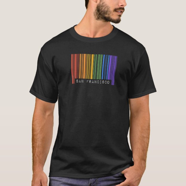 Gay Queer Barcode Pride San Francisco California A T Shirt (Framsida)