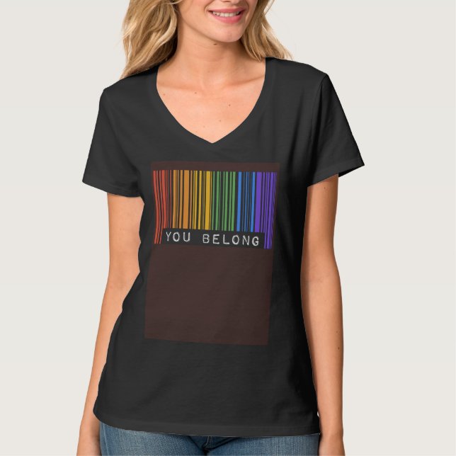 Gay Queer Barcode Pride You Belong Ally Aesthetic  T Shirt (Framsida)