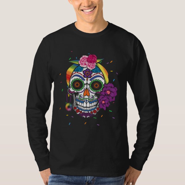 Gay Rainbow El Dia De Los Muertos LGBTQ LGBT Pride T Shirt (Framsida)