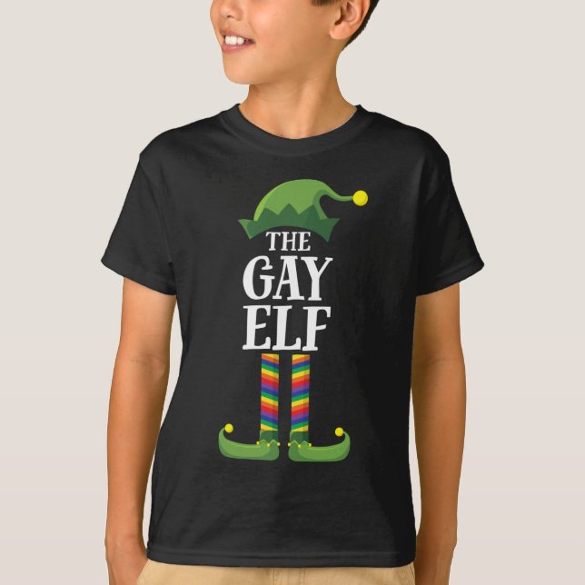 Gay Rainbow Elf Matching Family jul Party Pa T Shirt (Framsida)