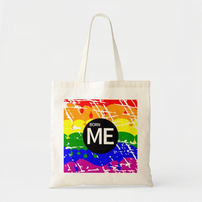 Gay Rainbow Flagga Born på detta sätt Tygkasse (Framsidan)