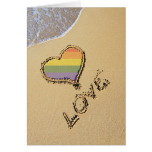 Gay Rainbow Kärlek Heart i Sand Hälsningskort