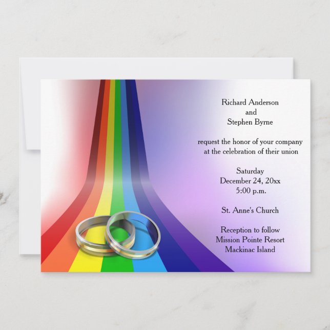 Gay Rainbow och Ringar bröllopsinbjudan Inbjudningar (Framsida)