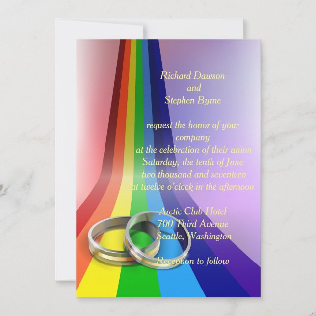 Gay Rainbow och Ringar bröllopsinbjudan Inbjudningar (Framsida)