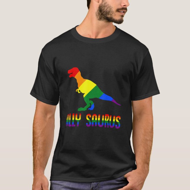 Gay Saurus Lgbt Q Rex Pride Rainbow Ally T Shirt (Framsida)