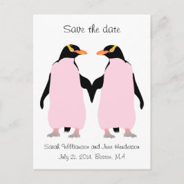Gay Save the date, rosa penguins Meddelande Vykort