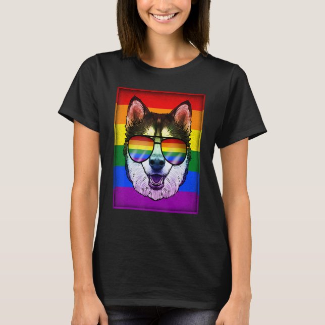 Gay Siberian husky Hund Rainbow Lgbt Pride Flagga  T Shirt (Framsida)