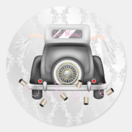 Gay Silver Damask Wedcker Sticker med Bröllop Car Runt Klistermärke