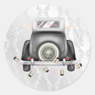 Gay Silver Damask Wedcker Sticker med Bröllop Car Runt Klistermärke