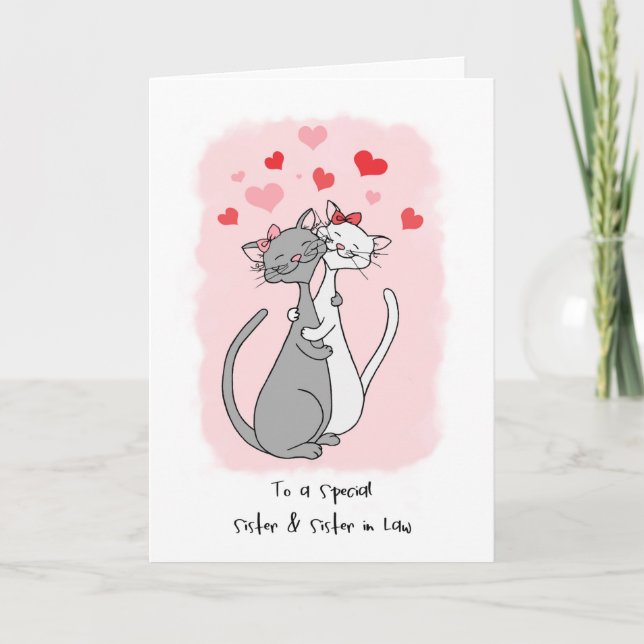 Gay Sister & Valentines Cute Cats Card Kort (Framsida)