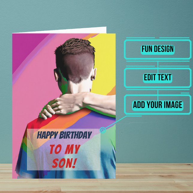 Gay Son från Pappa Birthday Kort (Wish a very Happy Birth - gay to your favorite human with this LGBTQ+ inspired birthday card. )