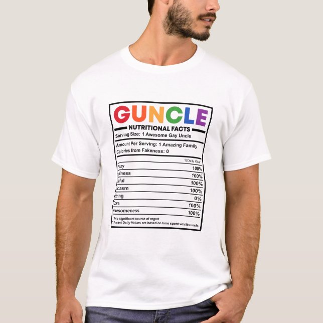 Gay Unlce Pride Rainbow Guncle Nutrition Facts  T Shirt (Framsida)