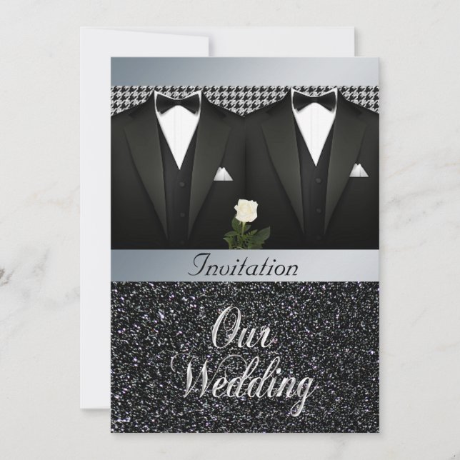 Gay Wedding bjudande med Tuxedo och Vit ros Inbjudningar (Framsida)