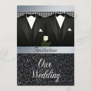 Gay Wedding bjudande med Tuxedo och Vit ros Inbjudningar