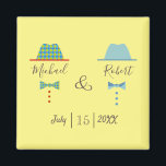 Gay Wedding Favor Magnet<br><div class="desc">Enkel,  modern,  färglös pastel,  en unik gaybröllopsmagnet,  med namn och chic tecknad och flugor.</div>