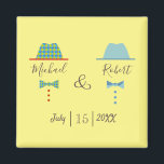 Gay Wedding Favor Magnet<br><div class="desc">Enkel,  modern,  färglös pastel,  en unik gaybröllopsmagnet,  med namn och chic tecknad och flugor.</div>
