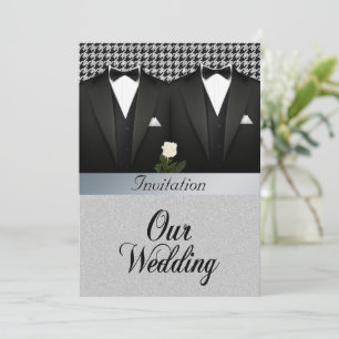 Gay Wedding-inbjudan med Tuxedo och Vit ros Inbjudningar