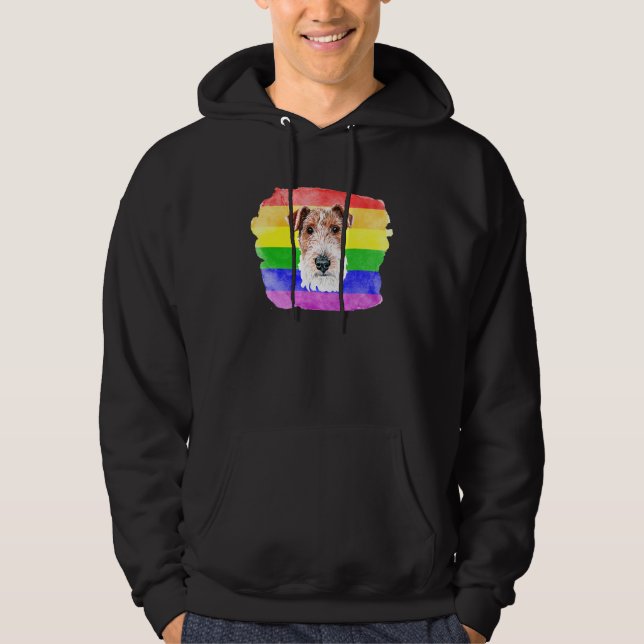 Gay Wire Fox Terrier Lgbtq Pride Saker Tonåringar  Hoodie (Framsida)